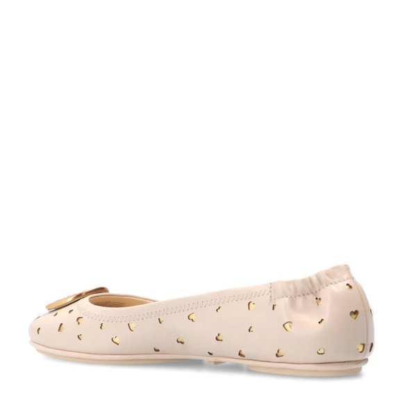 TORY BURCH MINNIE HEART CUTOUT LEATHER BALLET FLATS SZ 6.5 CREAM GOLD - Picture 7 of 10
